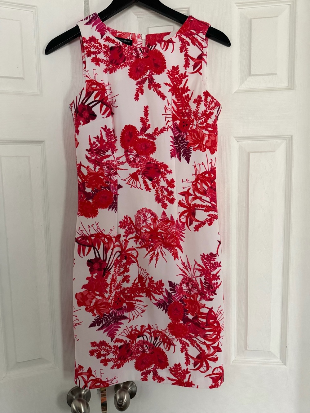 Mario Serrani Women’s Midi Feminine White Dress Colorful Red Floral Pattern, 2